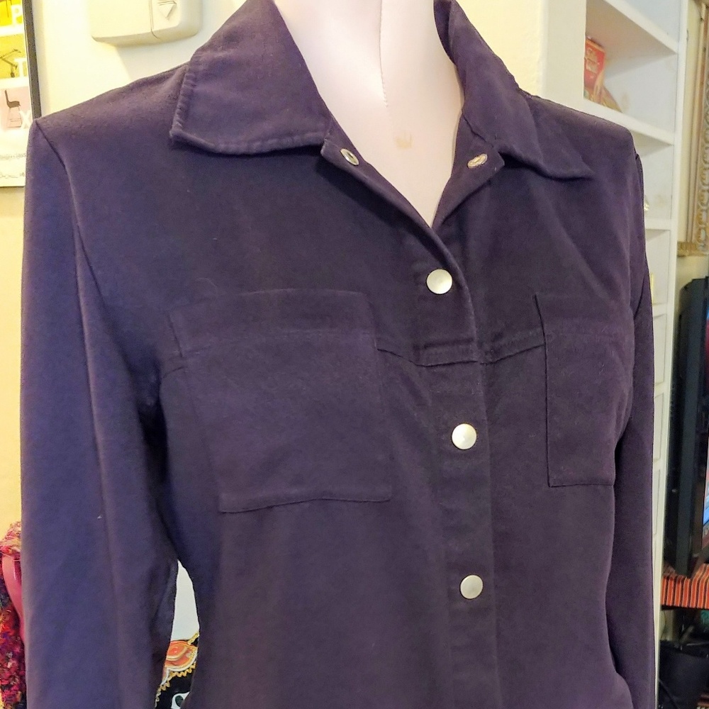 Vintage Express Bleus Snap Purple Faux Suede Top